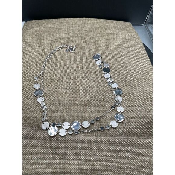 Chico’s Long Silver Tone Necklace with Textured Disks - Picture 4 of 6